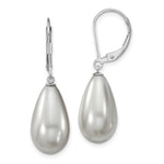 Majestik Sterling Silver Rhodium-plated 10x Teardrop Grey Imitation Shell Pearl Leverback Dangle Earrings