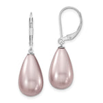 Majestik Sterling Silver Rhodium-plated 10x Teardrop Purple Imitation Shell Pearl Leverback Dangle Earrings