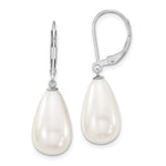 Majestik Sterling Silver Rhodium-plated 10x Teardrop White Imitation Shell Pearl Leverback Dangle Earrings