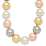 Sterling Silver Rhodium-plated 12- Yellow, Pink and White Multi-Color Imitation Shell Pearl Hand-knotted Necklace