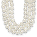 Sterling Silver Rhodium-plated 3 Row 10- White Shell Pearl Hand-knotted 18 Inch Necklace