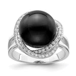 Sterling Silver Rhodium-plated Size 6 12- Black Shell Pearl and CZ Ring