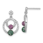 Brilliant Embers Sterling Silver Rhodium-plated 152 Stone Multi Micro PavÇ Green Red and White CZ Circle Dangle Post Earrings