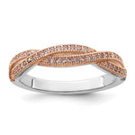 Brilliant Embers Sterling Silver Rose Gold-plated Rhodium-plated 48 Stone Criss Cross Micro Pav CZ Polished Ring