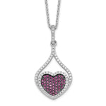 Brilliant Embers Sterling Silver Rhodium-plated 112 Stone Red and White Micro Pav CZ Heart Necklace with 2 Inch Extender