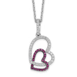 Brilliant Embers Sterling Silver Rhodium-plated 62 Stone Micro Pav‚ Red and White CZ Heart Necklace with 2 Inch Extender