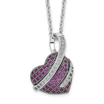 Brilliant Embers Sterling Silver Rhodium-plated 68 Stone Micro Pav Pink and White CZ Heart Necklace with 2 Inch Extender