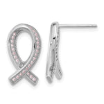 Brilliant Embers Sterling Silver Rhodium-plated 52 Stone Micro Pav Pink CZ Awareness Ribbon Post Earrings