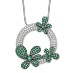 Brilliant Embers Sterling Silver Rhodium-plated 327 Stone Micro Pav White and Green CZ Flower Necklace with 2 Inch Extender