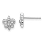 Brilliant Embers Sterling Silver Rhodium-plated 20 Stone Micro Pav CZ Fleur De Lis Post Earrings