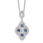 Brilliant Embers Sterling Silver Rhodium-Plated 64 Stone Blue and White CZ Vintage Style Dangle Necklace with 2 Inch Extender