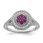 Brilliant Embers Sterling Silver Rhodium-plated 86 Stone Micro Pav Red and White CZ Circle Ring