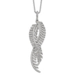 Brilliant Embers Sterling Silver Rhodium-plated 219 Stone Micro Pav CZ Feathers Necklace with 2 Inch Extender