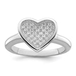Brilliant Embers Sterling Silver Rhodium-plated 34 Stone Micro Pav CZ Heart Ring