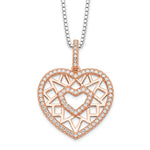 Brilliant Embers Sterling Silver Rose-tone Flash Rose Gold-plated 77 Stone Micro Pav CZ Heart Necklace with 2 Inch Extender