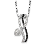 Brilliant Embers Sterling Silver Rhodium-plated 61 Stone Black Spinel Micro Pav Black and White CZ Heart Necklace with 2 Inch Extender