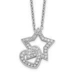 Brilliant Embers Sterling Silver Rhodium-plated 43 Stone Micro Pav CZ Heart and Star Necklace with 2 Inch Extender