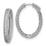 Sterling Shimmer Sterling Silver Rhodium-plated 208 Stone Pav CZ In and Out Oval Hinged Hoop Earrings