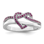 Brilliant Embers Sterling Silver Rhodium-plated 41 Stone Micro Pav Red and White CZ Heart Ring
