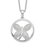 Brilliant Embers Sterling Silver Rhodium-plated 52 Stone Micro Pav CZ Butterfly Necklace with 2 Inch Extender