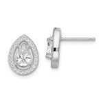 Brilliant Embers Sterling Silver Rhodium-plated 52 Stone Pear Halo Micro Pav CZ Teardrop Post Earrings