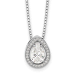 Brilliant Embers Sterling Silver Rhodium-plated 28 Stone Halo Micro Pav CZ Teardrop Necklace with 2 Inch Extender