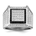 Brilliant Embers Sterling Silver Rhodium-plated 113 Stone Micro PavÇ CZ Black and White Men's Ring