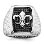 Brilliant Embers Sterling Silver Rhodium-plated 62 Stone Black Micro PavÇ CZ Fleur De Lis Men's Ring