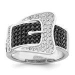 Brilliant Embers Sterling Silver Rhodium-plated 109 Stone Micro Pav Black and White CZ Buckle Ring