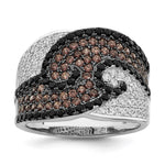 Brilliant Embers Sterling Silver Rhodium-plated 158 Stone Micro Pav Black Champagne and White CZ Ring