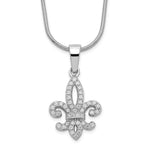 Brilliant Embers Sterling Silver Rhodium-plated 45 Stone Micro Pav CZ Fleur De Lis Necklace with 2 Inch Extender