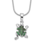 Brilliant Embers Sterling Silver Rhodium-plated 34 Stone Micro Pav Green CZ Frog Necklace with 2 Inch Extender
