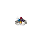 Sterling Silver Antiqued w/14k 4-stone Mother's Ring