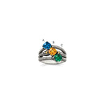 Sterling Silver Antiqued w/14k 3-stone Mother's Ring