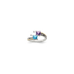 Sterling Silver Antiqued w/14k 2-stone w/Diamond Mother's Ring