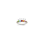 Sterling Silver Antiqued w/14k 5-stone w/Diamond Mother's Ring
