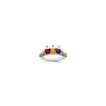 Sterling Silver Antiqued w/14k 3-stone w/Diamond Mother's Ring