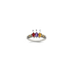 Sterling Silver Antiqued w/14k 3-stone w/Diamond Mother's Ring