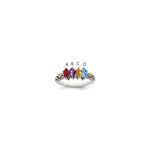 Sterling Silver Antiqued w/14k 4-stone w/Diamond Mother's Ring