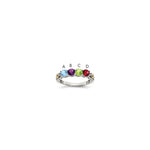 Sterling Silver Antiqued w/14k 4-stone w/Diamond Mother's Ring