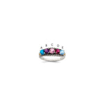 Sterling Silver Antiqued w/14k 5-stone w/Diamond Mother's Ring
