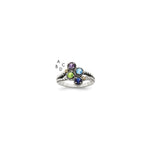 Sterling Silver Antiqued w/14k 4-stone w/Diamond Mother's Ring