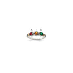 Sterling Silver Antiqued w/14k 3-stone w/Diamond Mother's Ring