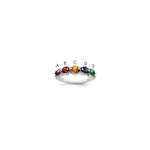 Sterling Silver Antiqued w/14k 5-stone w/Diamond Mother's Ring