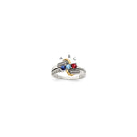 Sterling Silver Antiqued w/14k 3-stone w/Diamond Mother's Ring