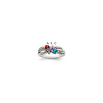 Sterling Silver Antiqued w/14k 3-stone w/Diamond Mother's Ring
