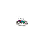 Sterling Silver Antiqued w/14k 5-stone w/Diamond Mother's Ring