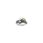 Sterling Silver Antiqued w/14k 3-stone w/Diamond Mother's Ring
