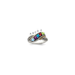 Sterling Silver Antiqued w/14k 5-stone w/Diamond Mother's Ring