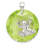 Sterling Silver Rhodium-plated Frog on Green CZ Pendant